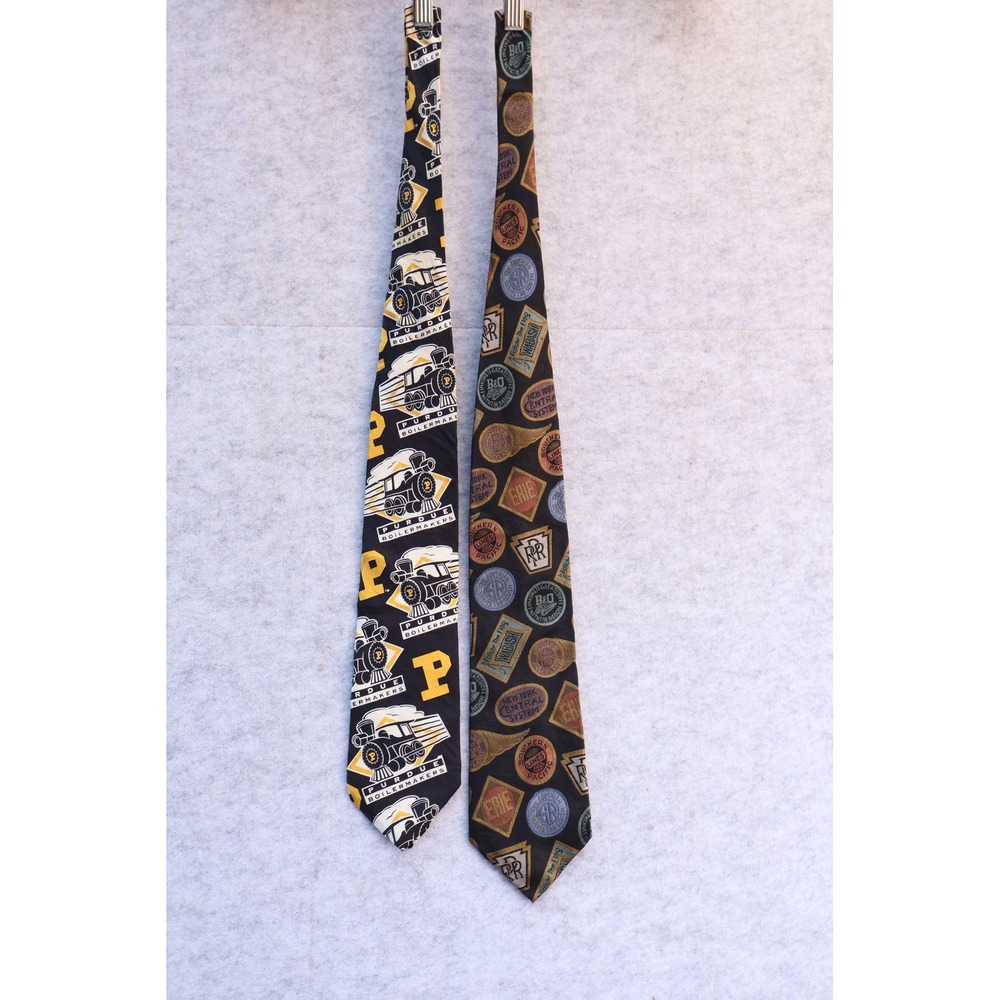 Vintage 1995 Purdue Boilermakers & Railroad Logo Necktie Lot RM Sport 2pc